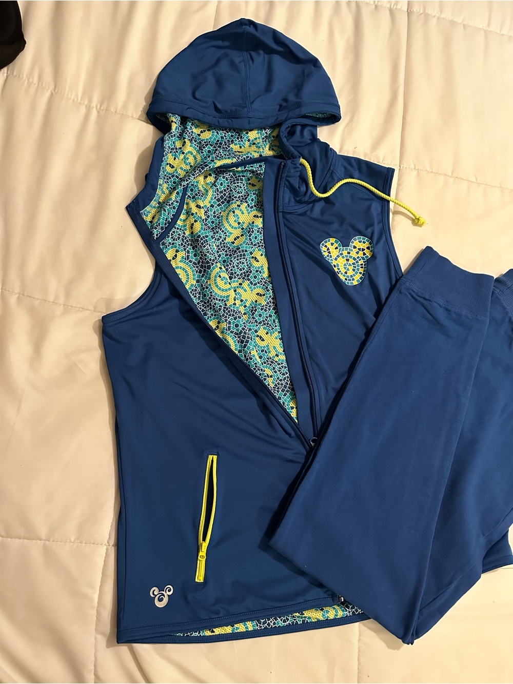 Disney Blue Hooded Women's Track Jumpsuit with Yellow Accents